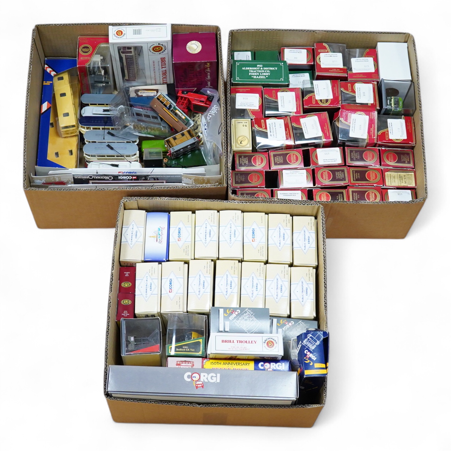 Sixty boxed diecast vehicles by Corgi Classics, Matchbox Models of Yesteryear, etc. including a large number of trams and other public transport vehicles, operators include; LCC, Plymouth, Blackpool, Belfast, Cardiff, et
